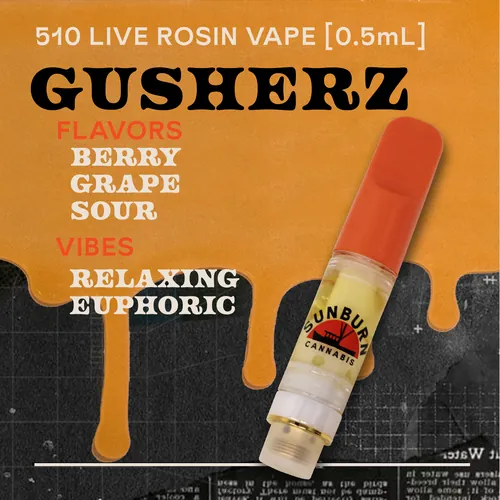 Gusherz - 0.5g Live Rosin Cartridge by Sunburn - 0.500g Live Rosin