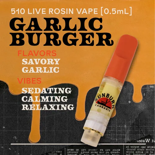 Garlic Burger - 0.5g Live Rosin Cartridge by Sunburn - 0.500g Live Rosin