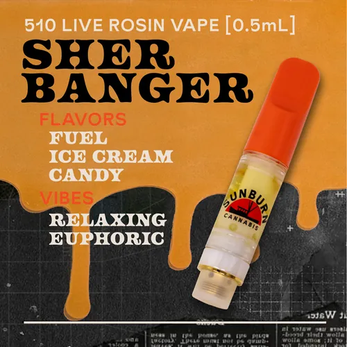 Sherbanger - 0.5g Live Rosin Cartridge by Sunburn - 0.500g Live Rosin