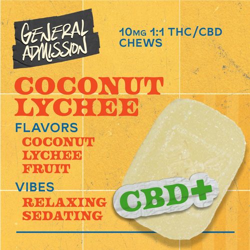 Coconut Lychee 1:1 THC:CBD 100mg THC Chews CBD - 