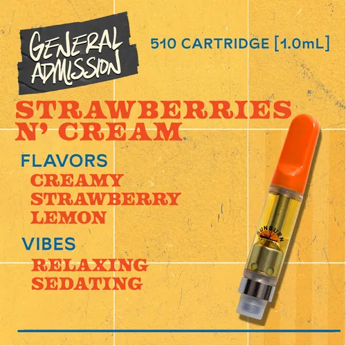 Strawberries n Cream - 1g Distillate Vape Carts by General Admission - 1.000g Cartridge