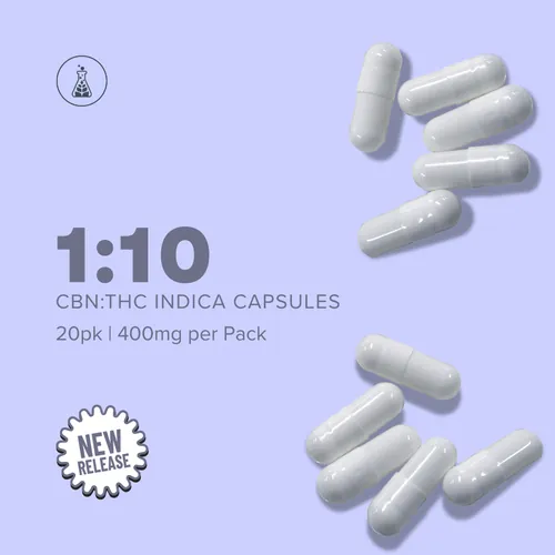 1:10 THC:CBN Indica CBN Capsules - 20 Pack | 400mg by Sanctuary Medicinals - 0.020g Capsule