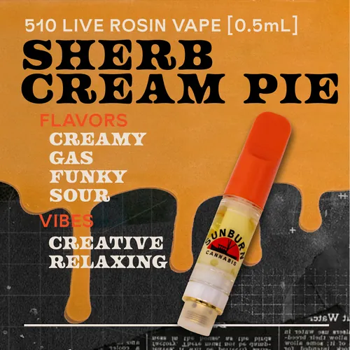 Sherb Cream Pie - 0.5g Live Rosin Cartridge by Sunburn - 0.500g Live Rosin