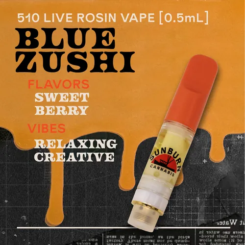 Blue Zushi - 0.5g Live Rosin Cartridge by Sunburn - 0.500g Live Rosin