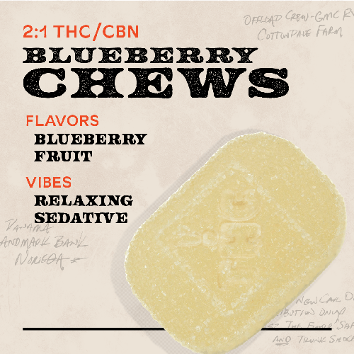 Blueberry 2:1 THC:CBN 150mg 10pk Chews Indica - 