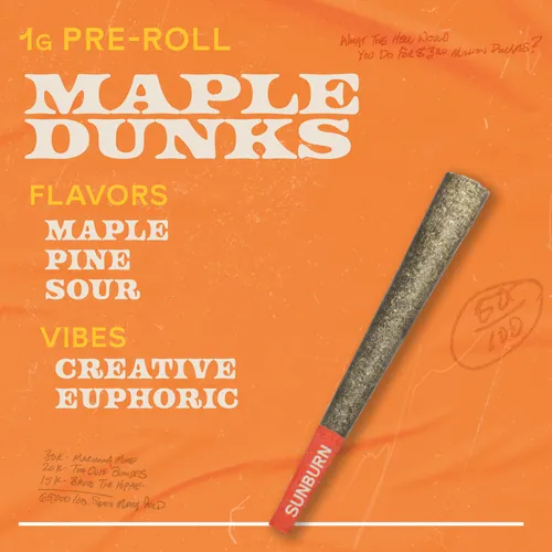 Maple Dunks - 1g Pre Rolls by Sunburn - 1.000g PreRoll