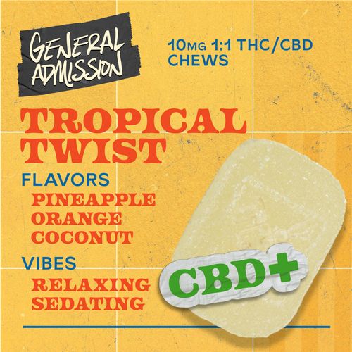 Tropical Twist 1:1 THC:CBD 100mg THC Chews CBD - 
