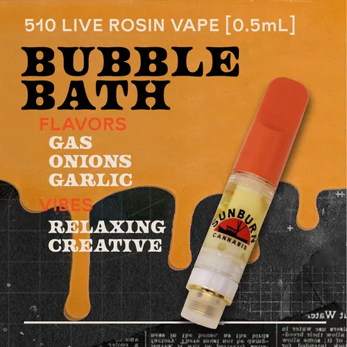 Bubble Bath - 0.5g Live Rosin Cartridge by Sunburn - 0.500g Live Rosin