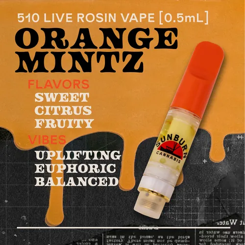 Orange Mintz - 0.5g Live Rosin Cartridge by Sunburn - 0.500g Live Rosin