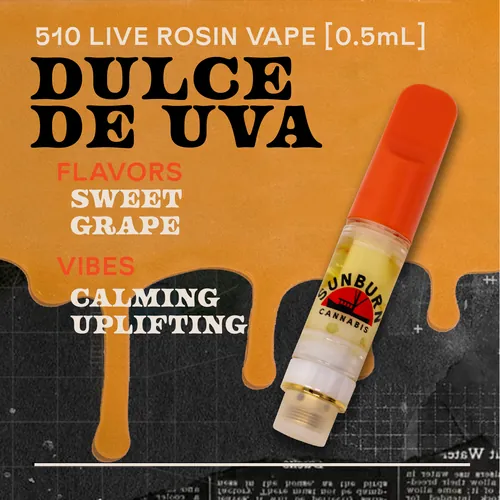 Dulce De Uva - 0.5g Live Rosin Cartridge by Sunburn - 0.500g Live Rosin
