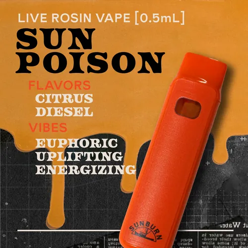 Sun Poison - 0.5g Live Rosin Vaporizer by Sunburn - 0.500g Cartridge