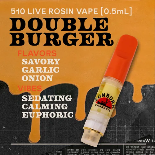 Double Burger - 0.5g Live Rosin Cartridge by Sunburn - 0.500g Live Rosin