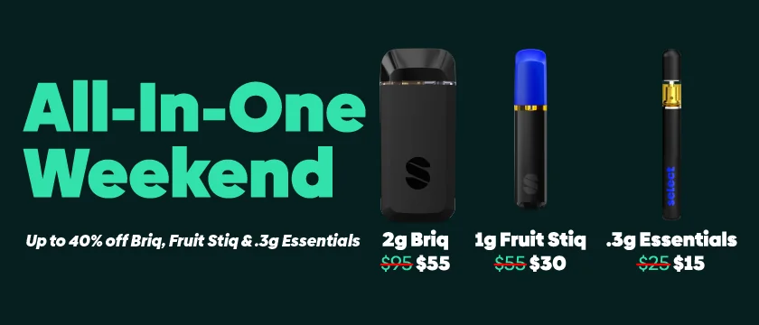 All-in-One Weekend: $55 Briqs, $30 Stiqs, $15 .3 Disposables